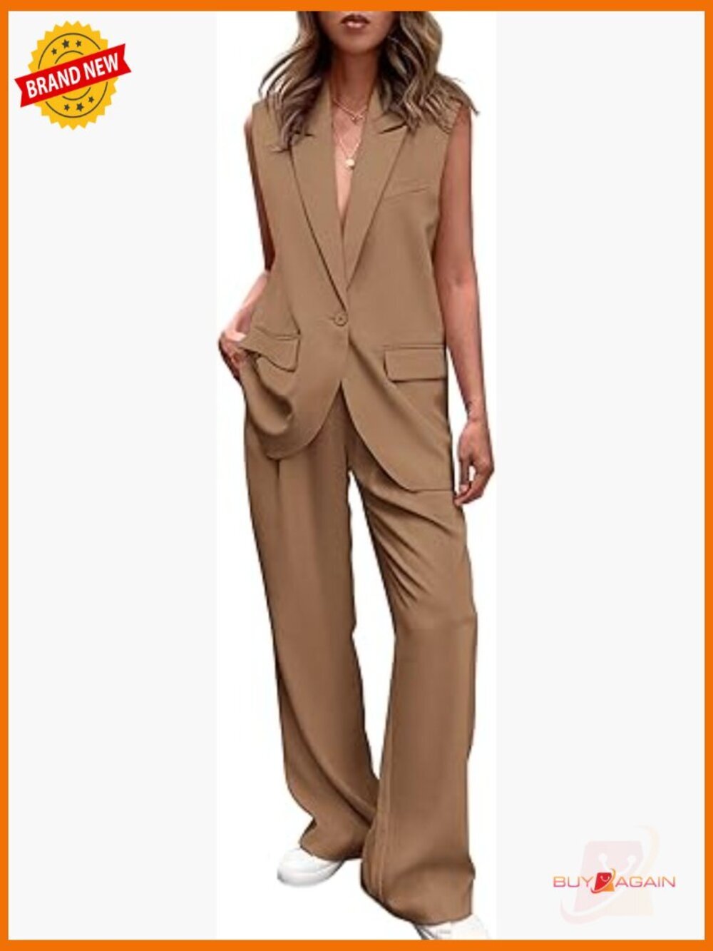 2 Piece Outfits Sleeveless Suit Vest and Wide Leg Pants Business Casual Blazer